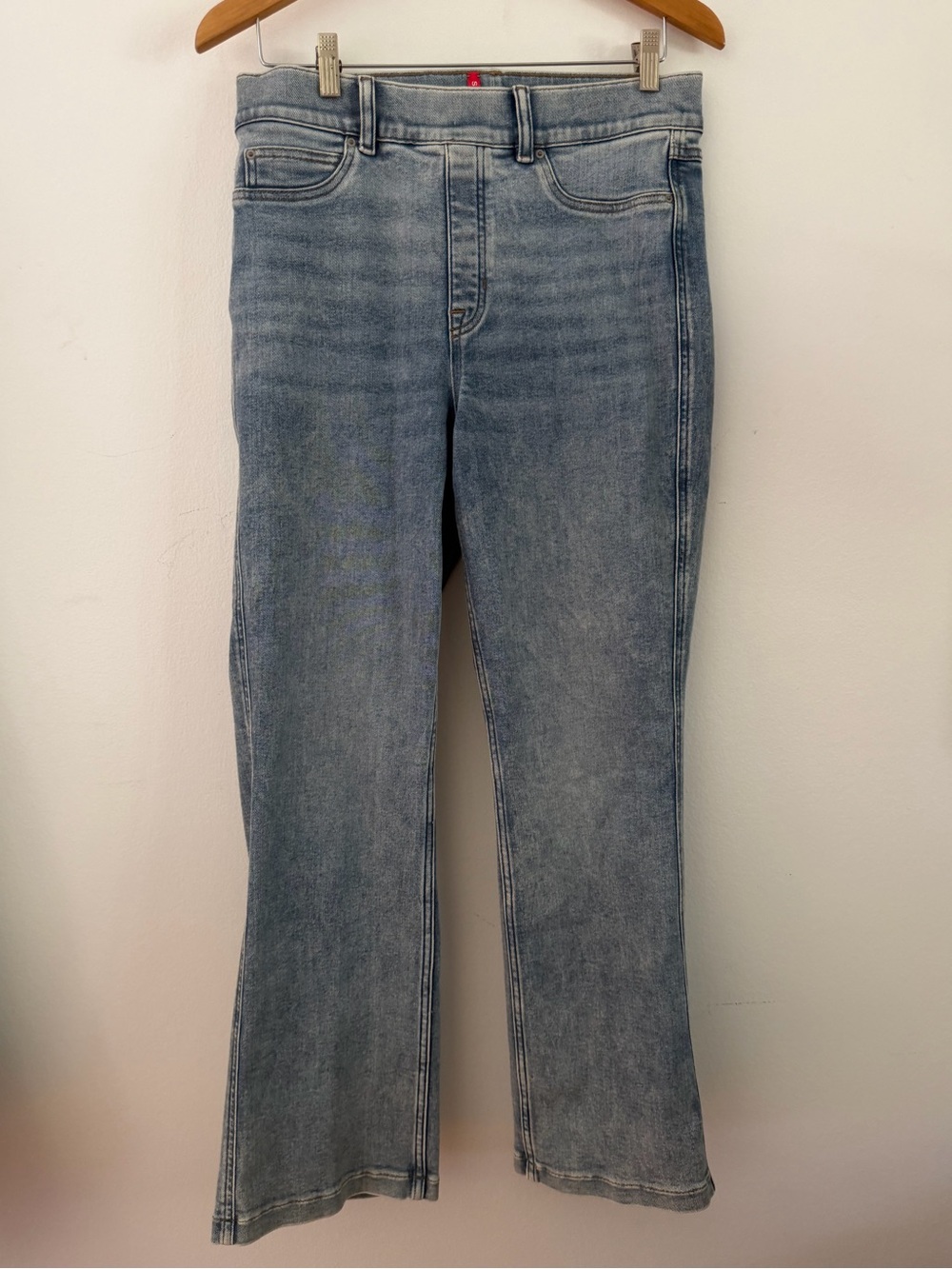 Spanx Jeans Lighter Wash Pull On Straight Leg Jeans High Rise Women's Size Large